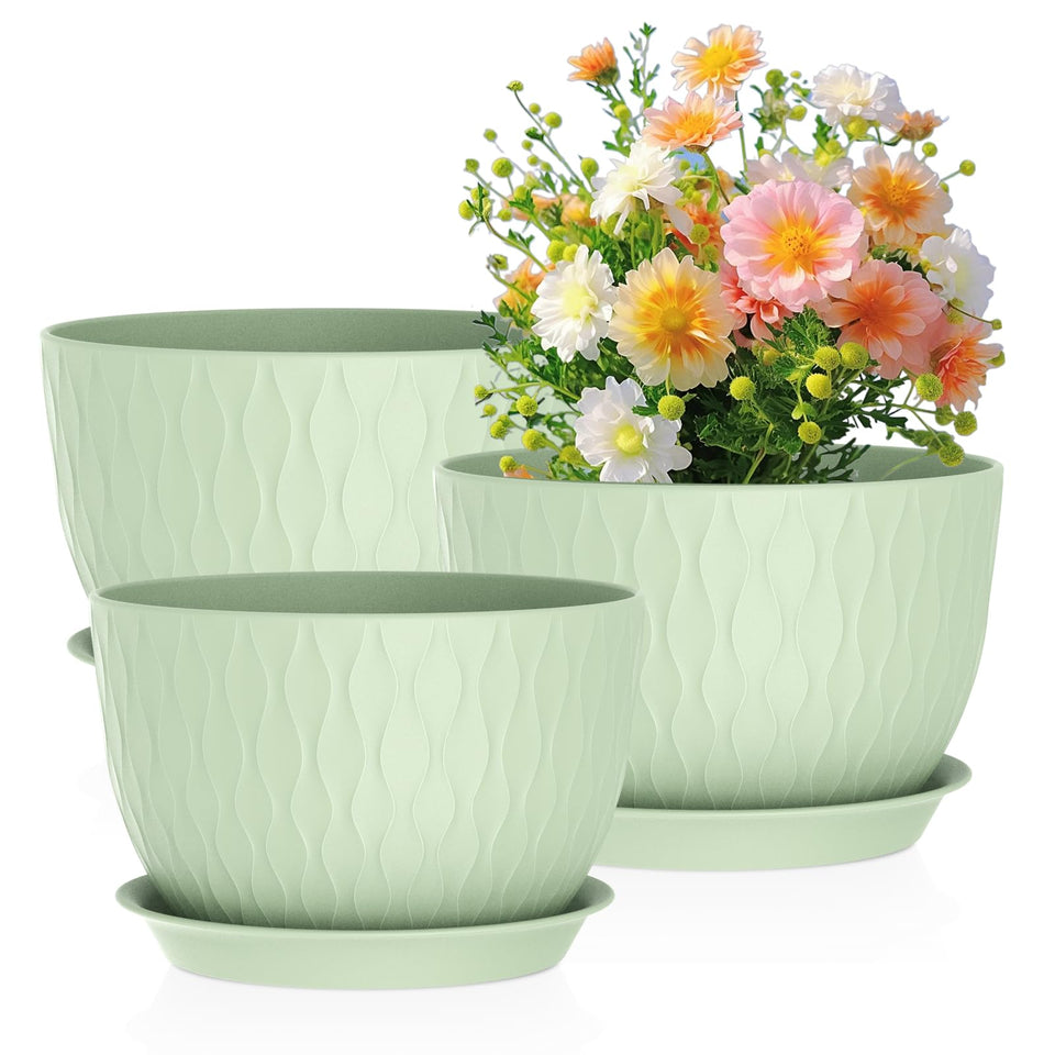 Meowell ripple pot 12-inch green with drainage holes ideal for statement indoor plants