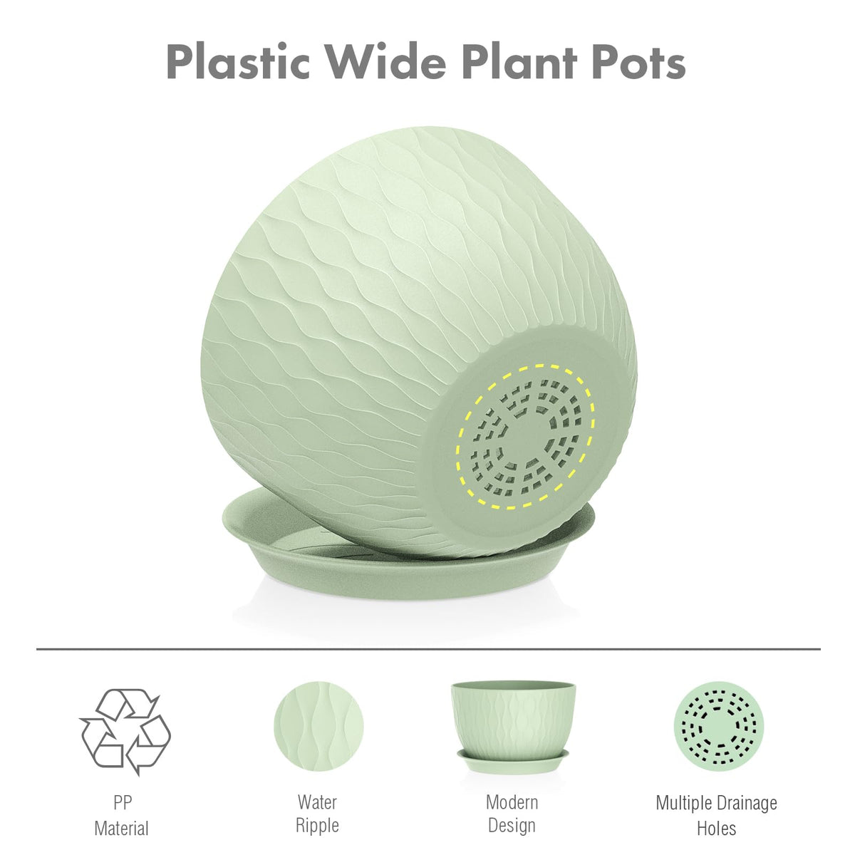 Meowell ripple pot with drainage holes in green keeps soil balanced