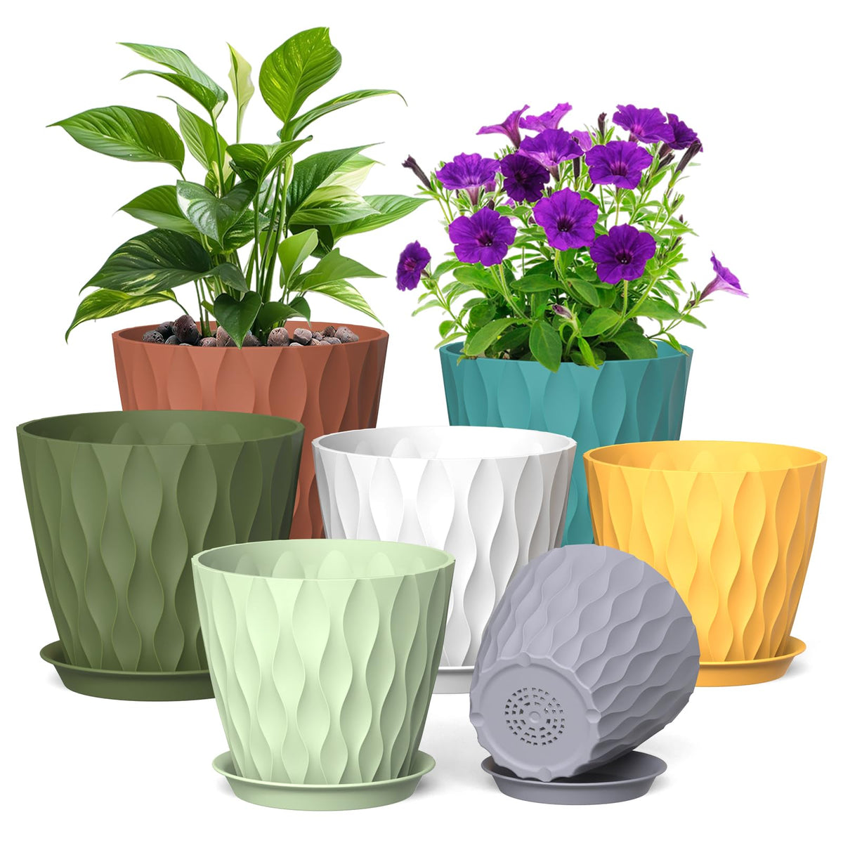 Meowell wave-texture pots set for stylish indoor plant displays