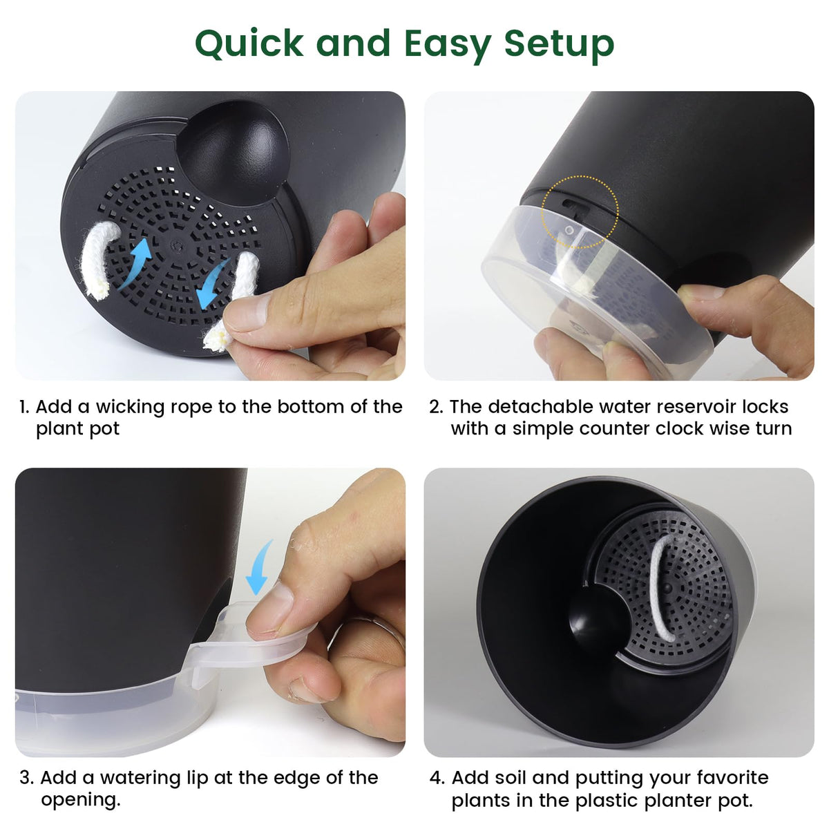 Meowell self-watering pot with wick system supports low-maintenance irrigation.
