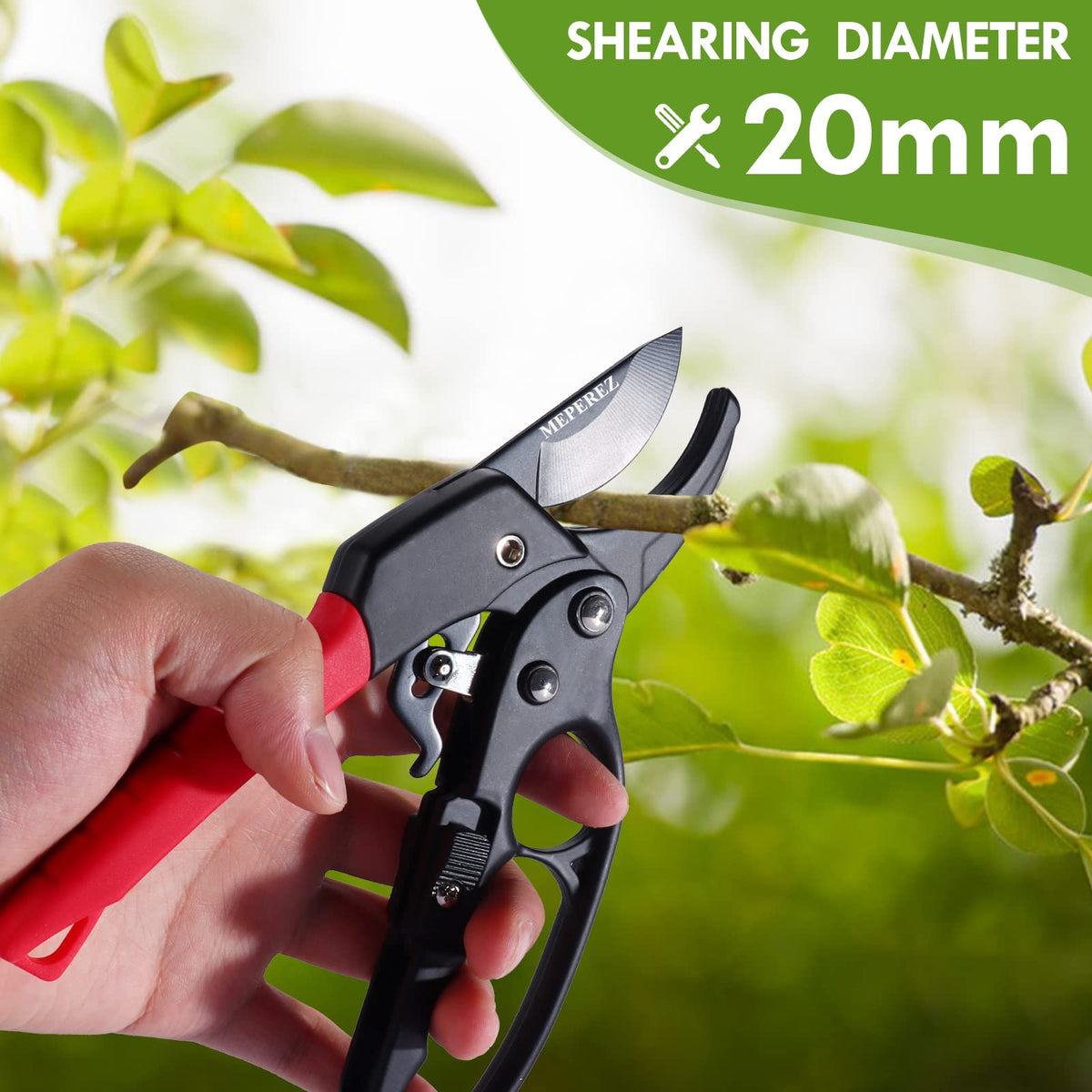 MEPEREZ pruning shears close-up shows sharp blade for precise cuts