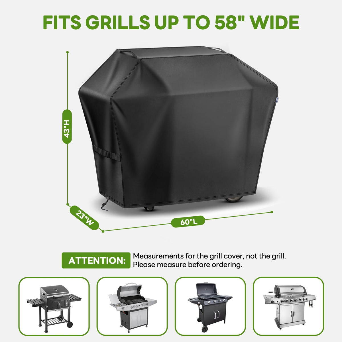 Mepple 60-inch grill cover back view ready to shield from rain and UV.