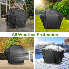 Mepple 60-inch grill cover side view shows weatherproof protection.