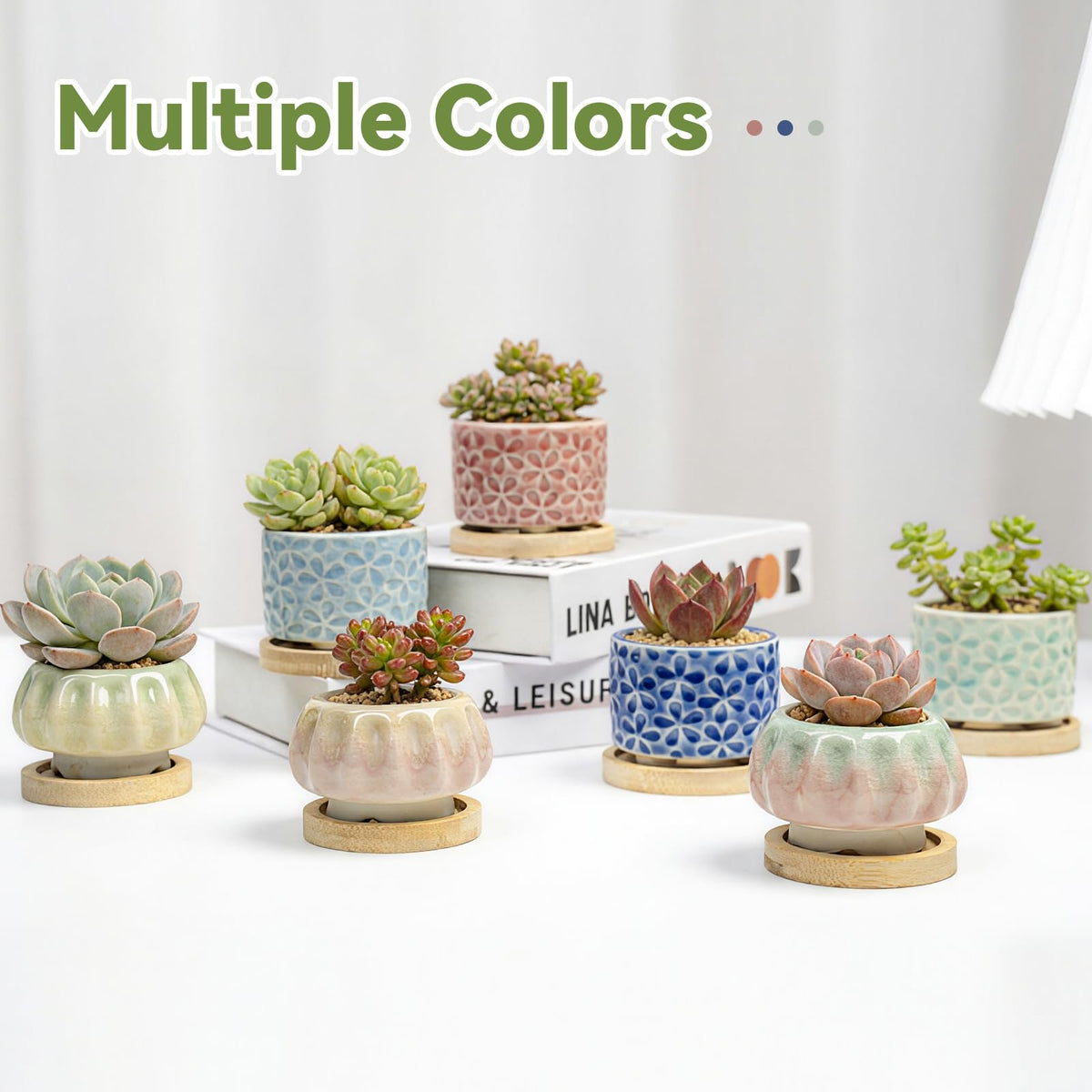 Mepubby ice crack glaze round pot sage green enhances bright windowsill garden