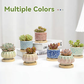 Mepubby ice crack glaze round pot sage green enhances bright windowsill garden