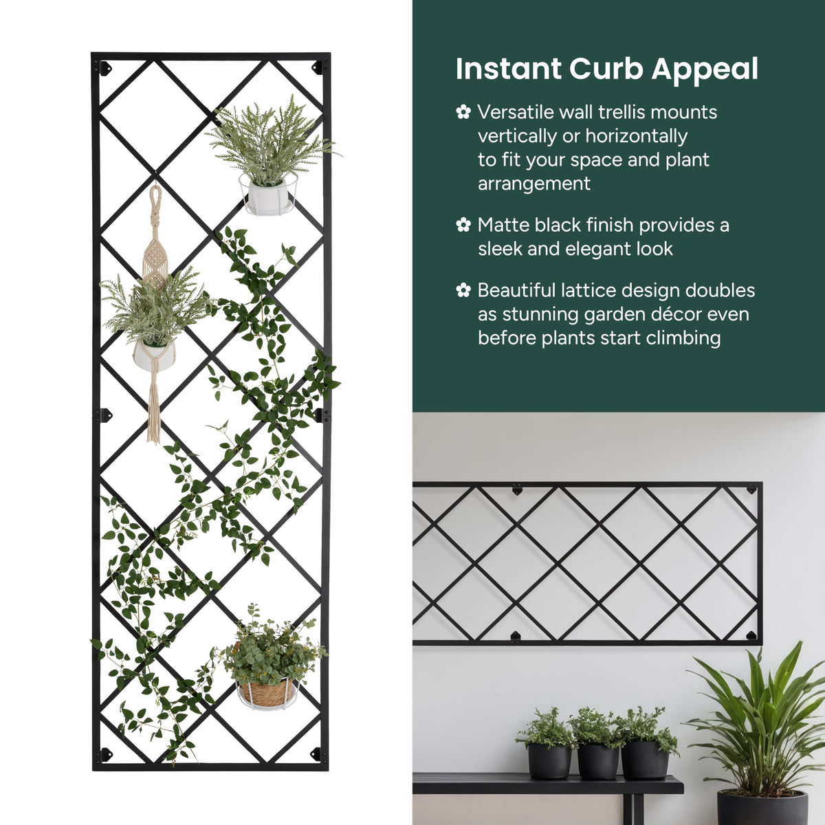 Meranti giant trellis matte black finish complements outdoor décor