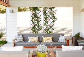 Meranti Giant Trellis lattice privacy design ideal for screening along fences.