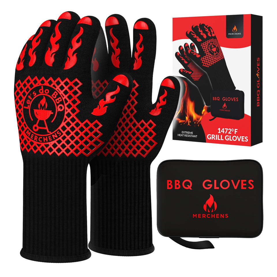 M MERCHENS BBQ gloves palm view showing heat resistance up to 1,472°F for safer grilling