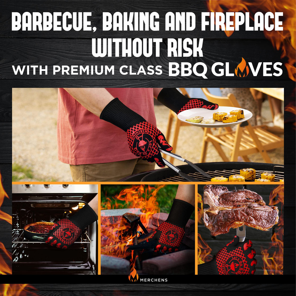 M MERCHENS Pro Series gloves suitable for grilling, smoking, baking, and camping