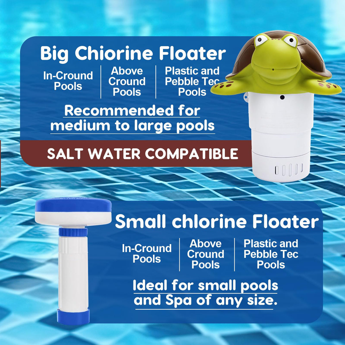 Merkia chlorine floater adjustable flow dial enabling balanced chlorine distribution.
