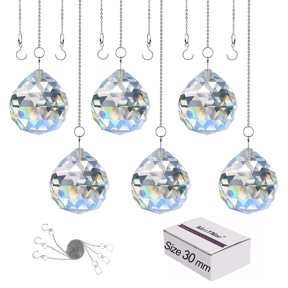 MerryNine clear crystal ball prism reflecting rainbows in bright window light