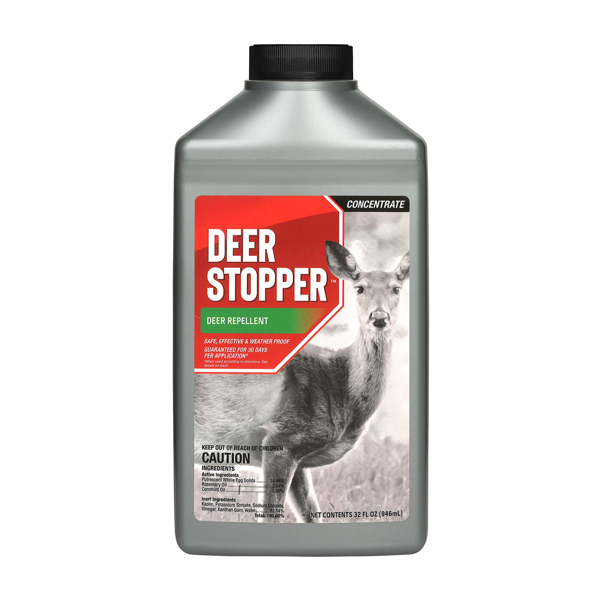 Messinas Deer Stopper quart concentrate bottle for easy, odorless application on shrubs.