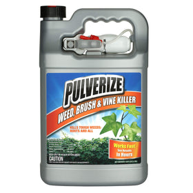 Messinas Pulverize bottle label shows fast-acting non-selective weed control for driveways