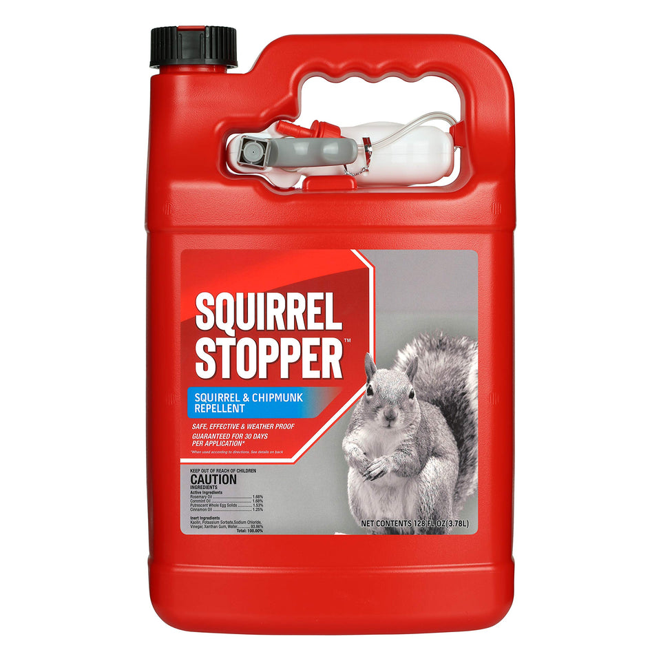 Messinas Squirrel Stopper bottle front view, ideal for garden protection against critters.