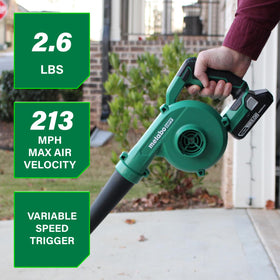 Metabo HPT 18V MultiVolt compact blower, side view, easy handling in tight spaces.