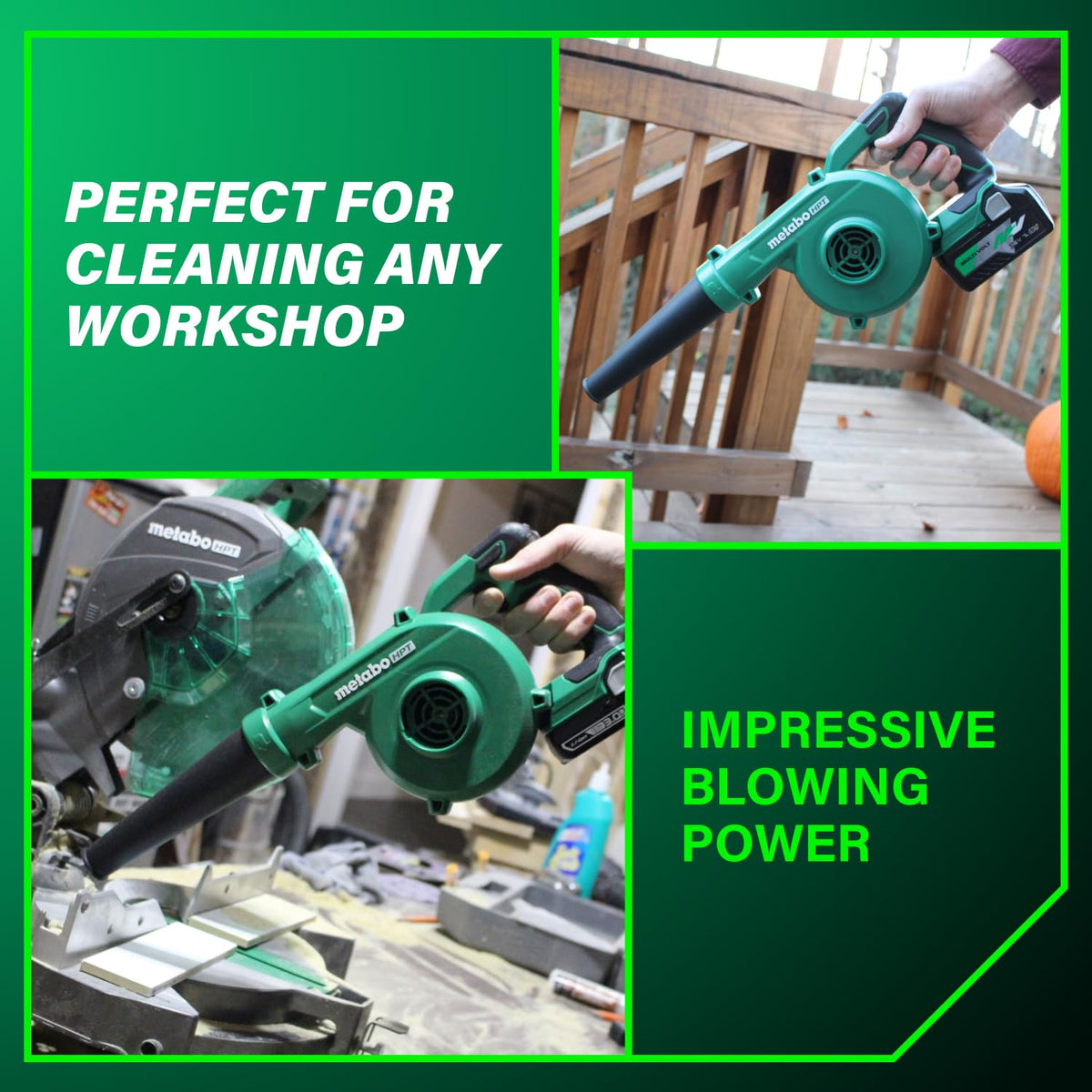 Metabo HPT blower with variable-speed trigger for precise air control.