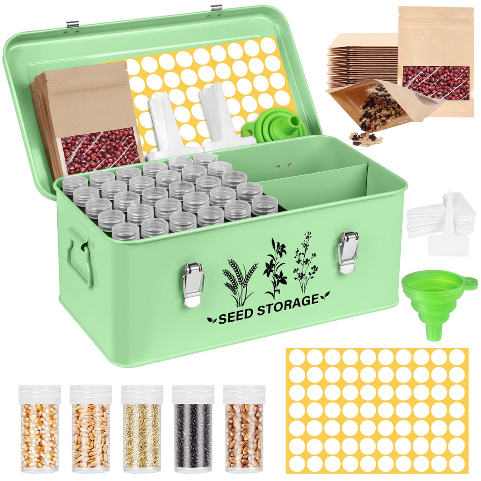 METCRY Seed Storage Box outer view shows durable metal construction for long-term seed protection.