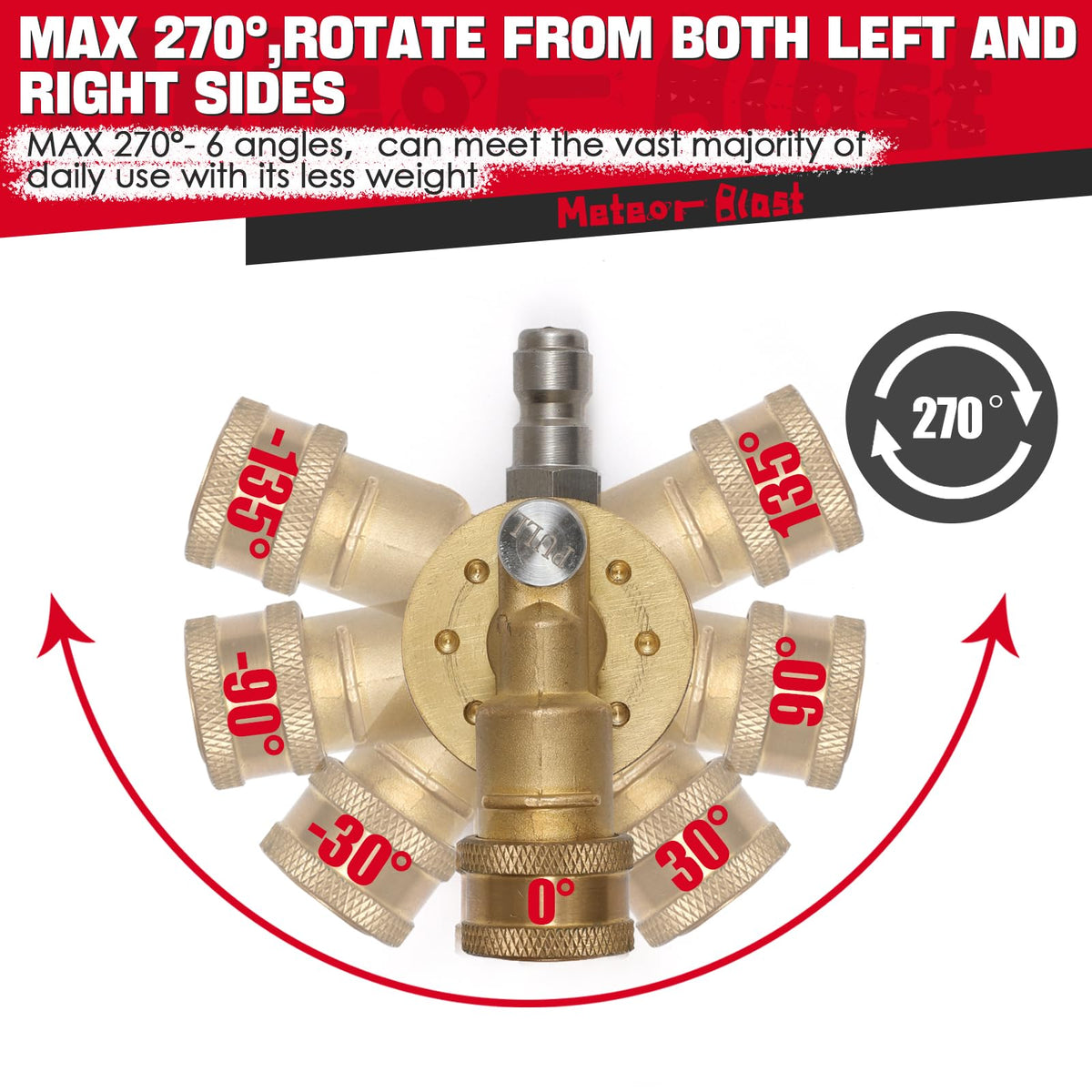 Meteor Blast brass body pivoting connector for robust cleaning performance.