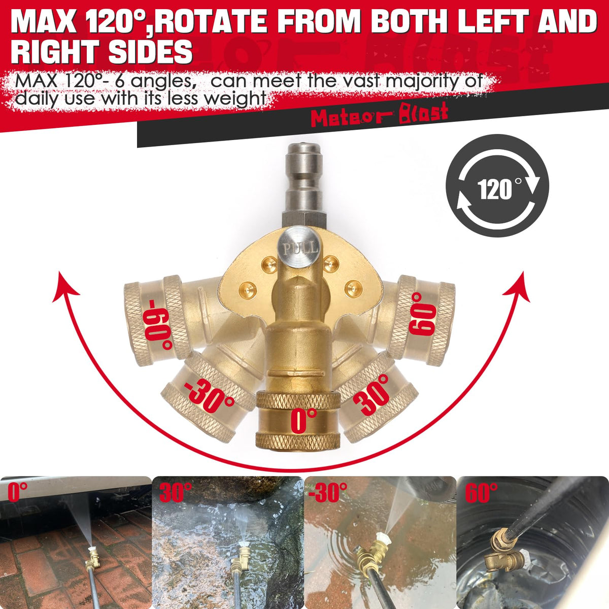 Meteor Blast five-angle adjustment for reaching tight spaces.