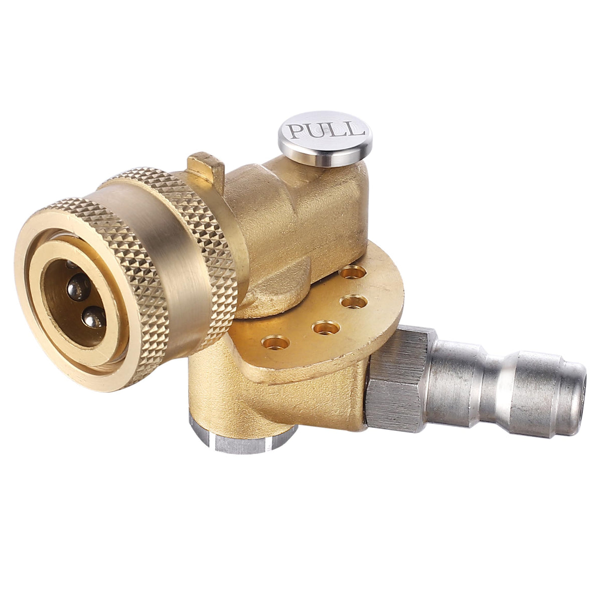 Meteor Blast pivoting coupler at 120-degree angle enabling flexible reach.