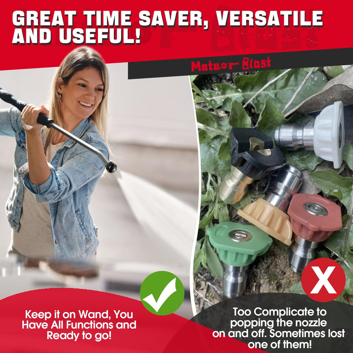 Meteor Blast 6-in-1 nozzle rinse mode for a light rinse