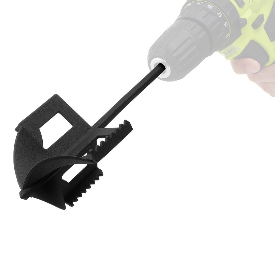 Metlead 4-in-1 cultivator attachment connected to a drill for soil loosening in raised beds