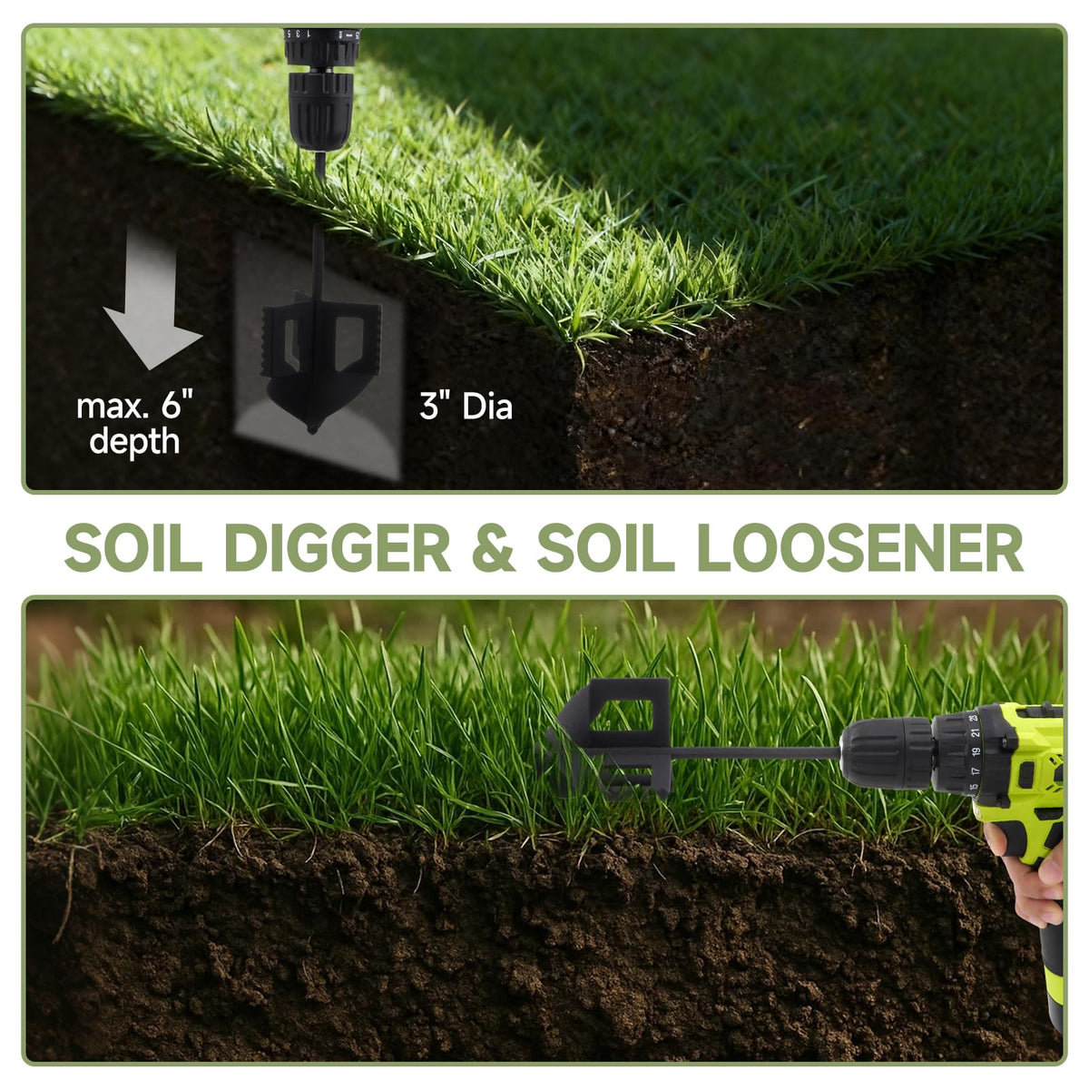 Metlead soil digger auger prepared to loosen compacted soil in a planting area