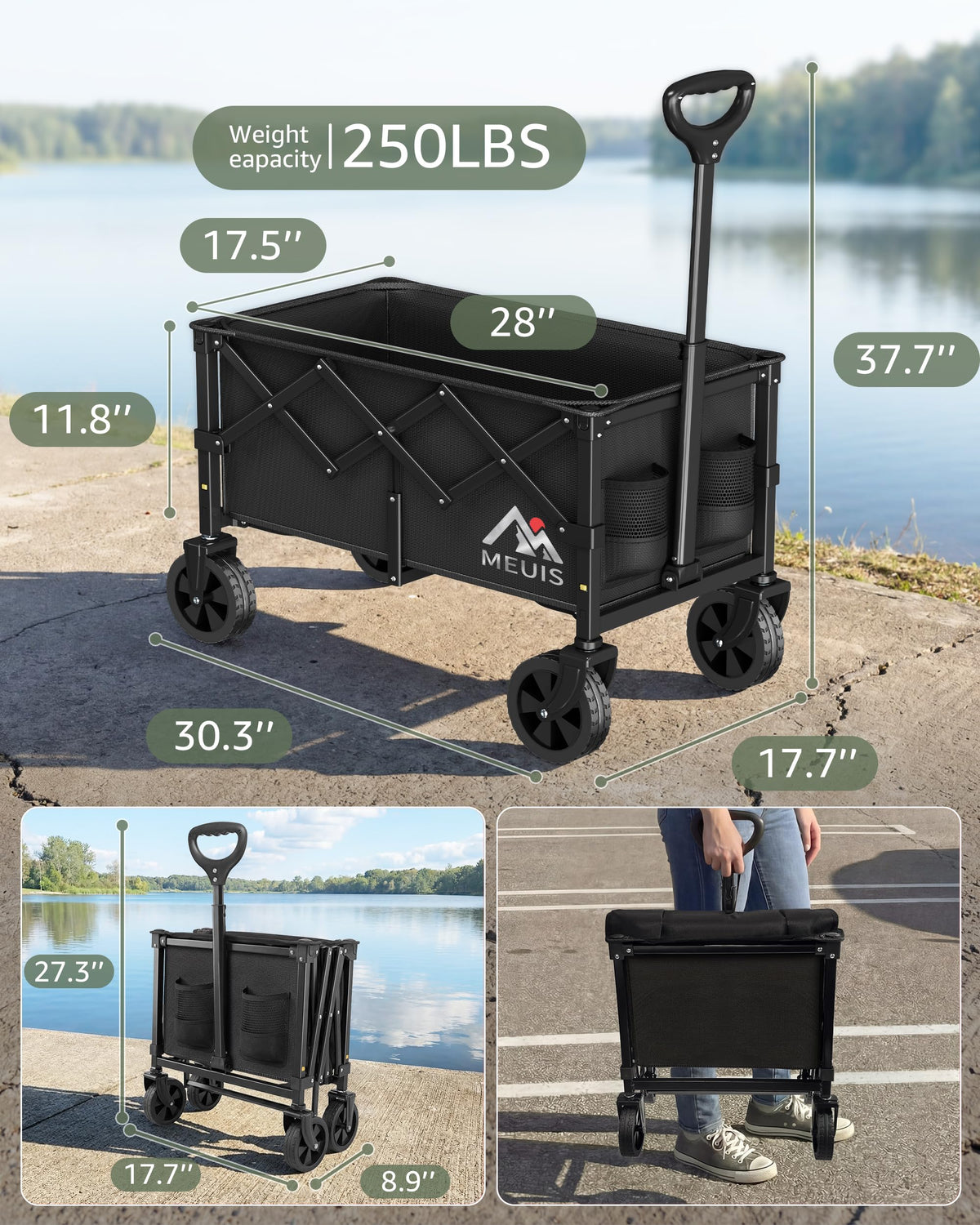 MEUIS wagon rolling groceries smoothly from trunk to kitchen