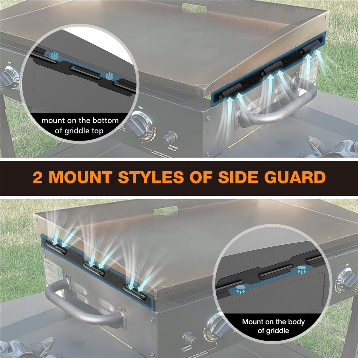 MeWeBlue magnetic wind guard side view showing quick attachment design