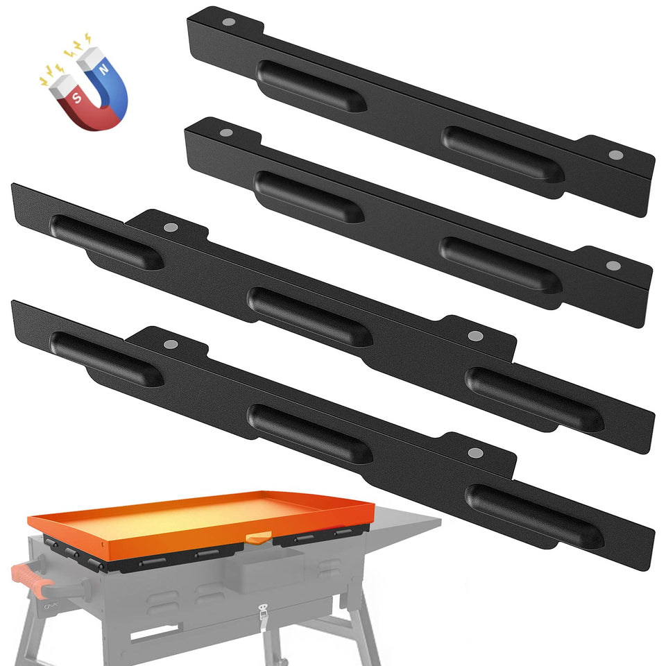 MeWeBlue wind guards mounted on Blackstone 28-inch griddle for magnetic attachment