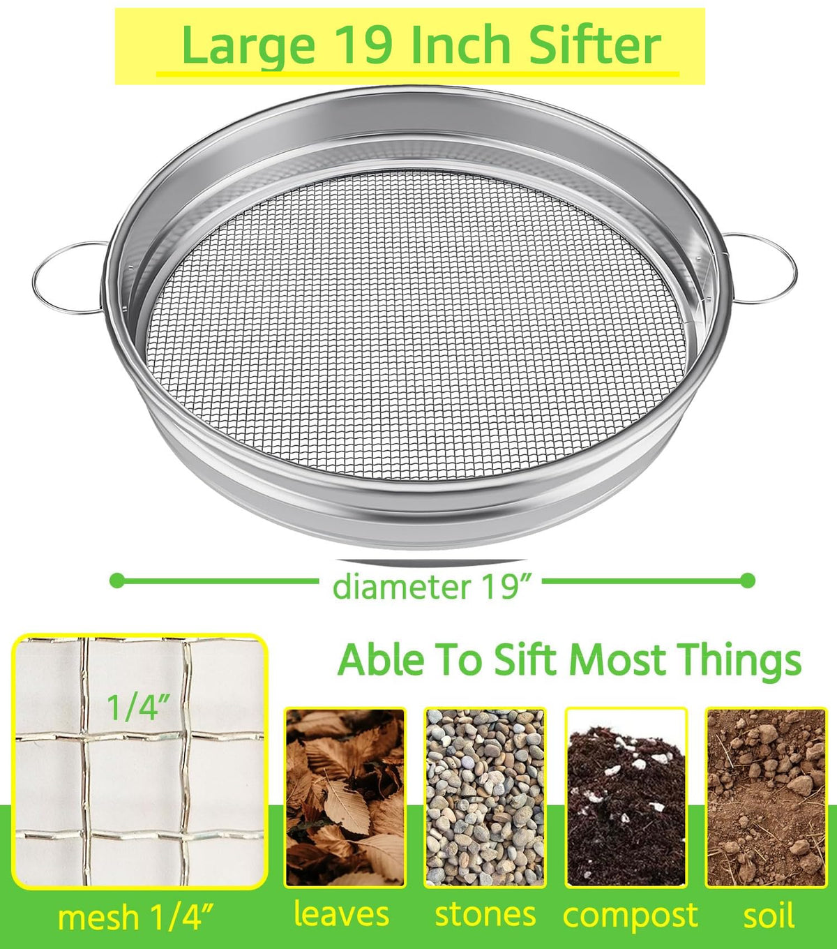 MEWPON garden compost sifter in use for debris-free soil.
