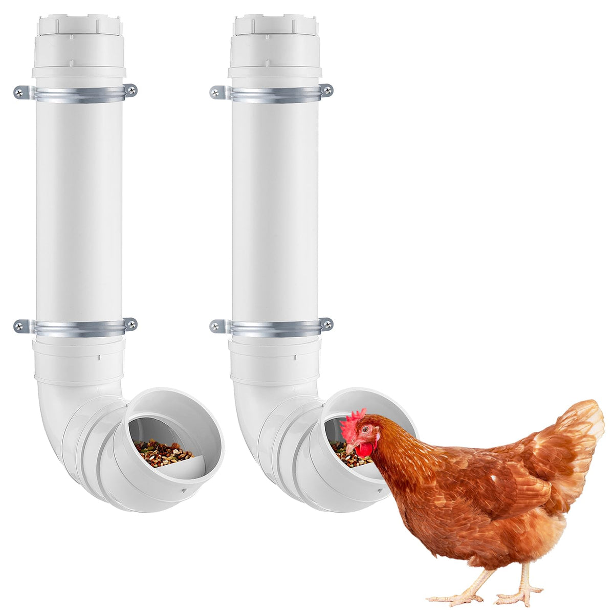MEWTOGO 2-set automatic feeder wall-mounted, reducing mess in the coop