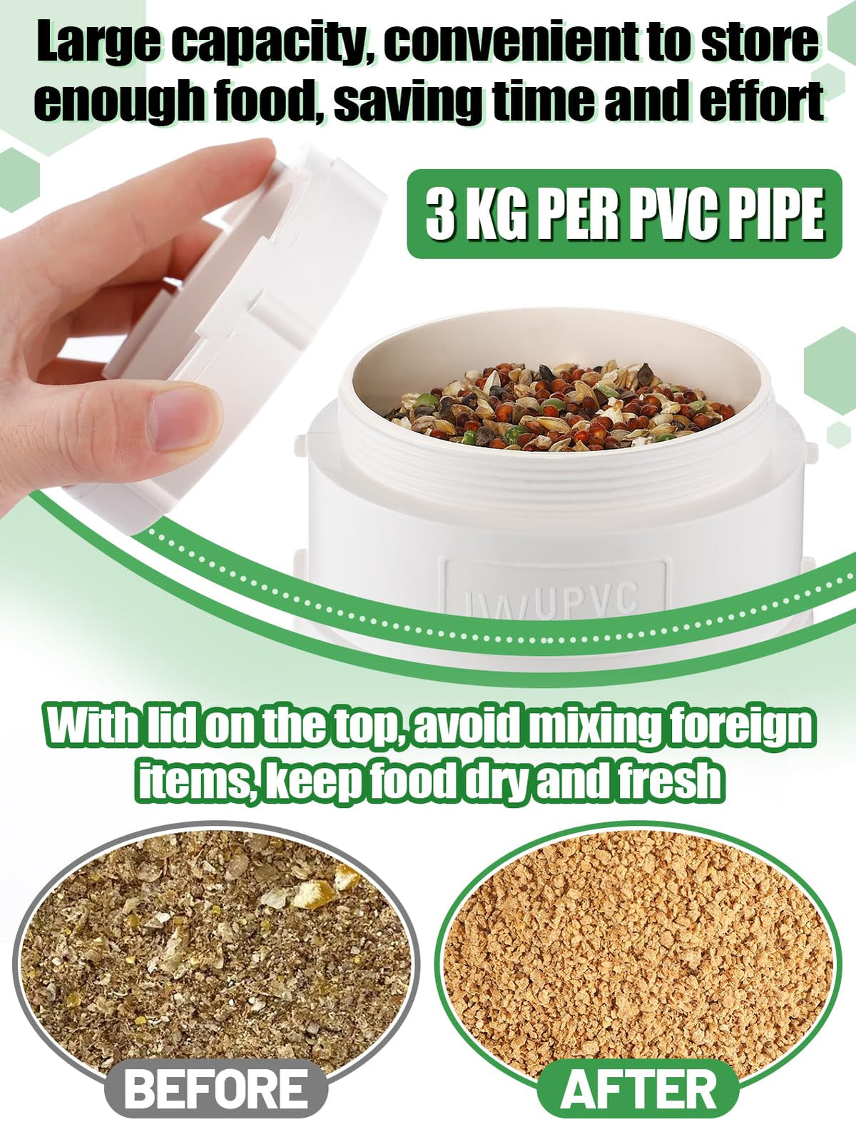 MEWTOGO feeder port measures 23.6 by 13 inches supporting three chickens