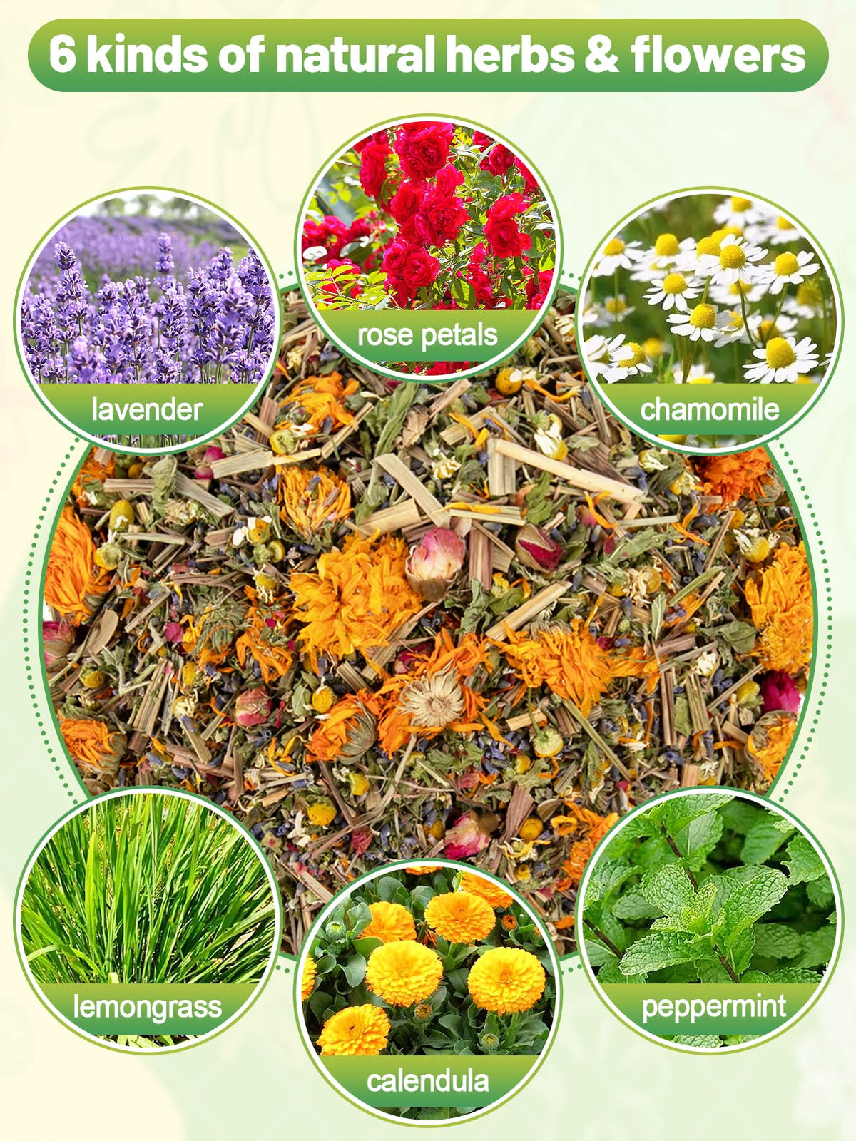 MEWTOGO nest box herbs include peppermint and chamomile to reduce stress.