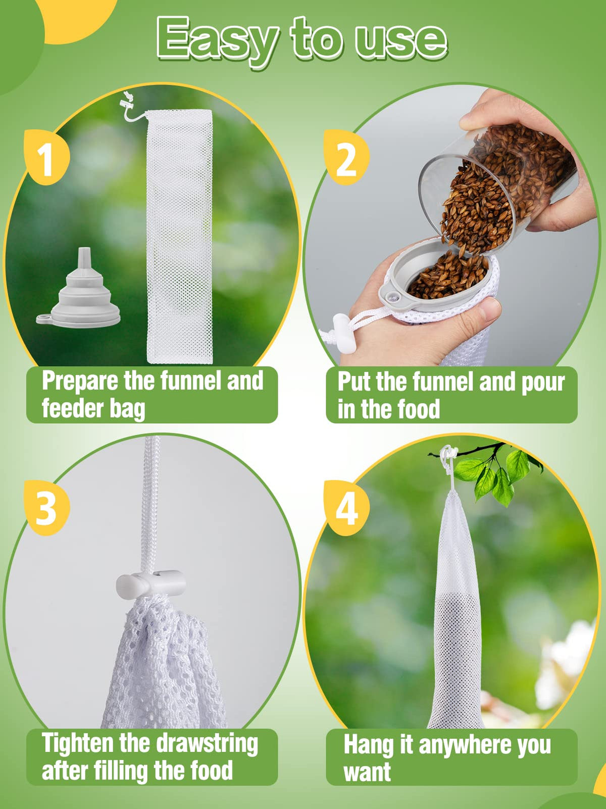 MEWTOGO durable polyester mesh bags for many birds feeding at once.