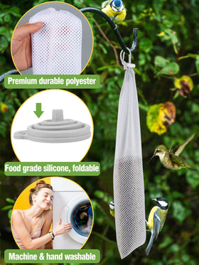 MEWTOGO food-grade foldable funnels for quick filling and reducing spills during outdoor birdseed prep.