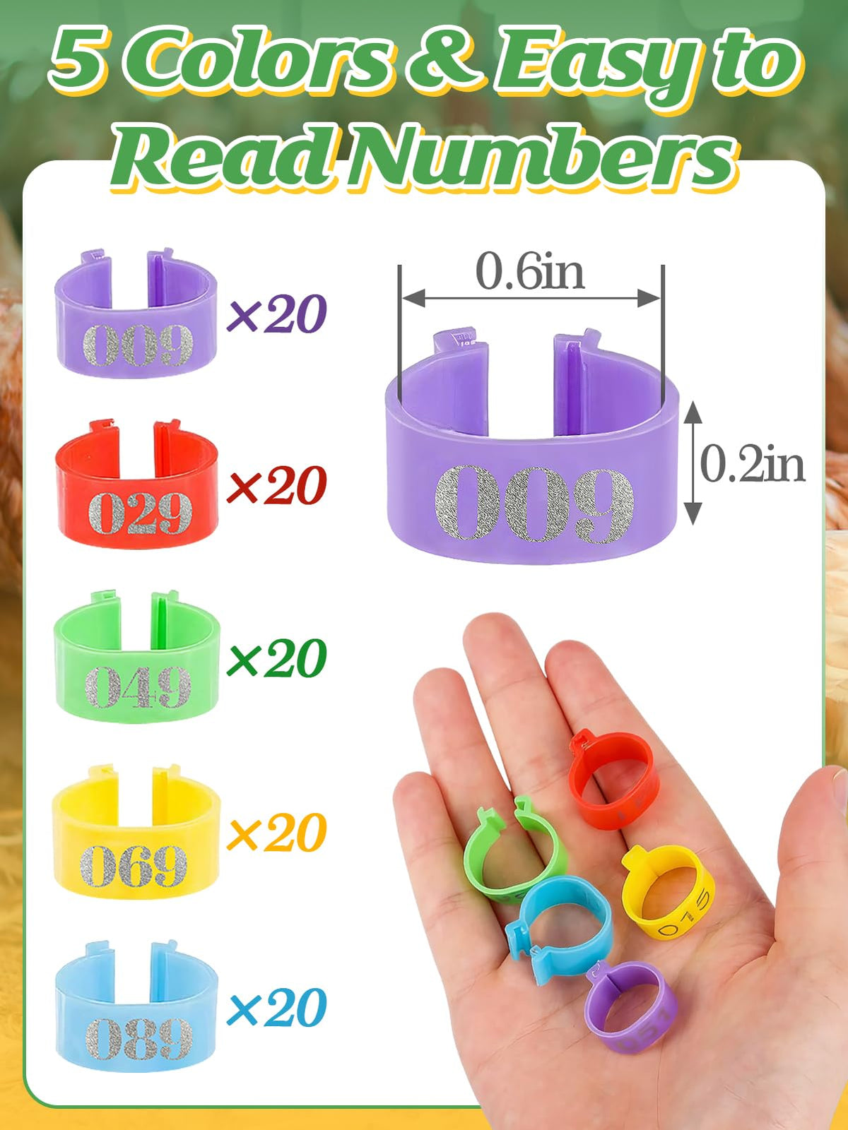 MEWTOGO five-color code leg rings help quick visual identification.