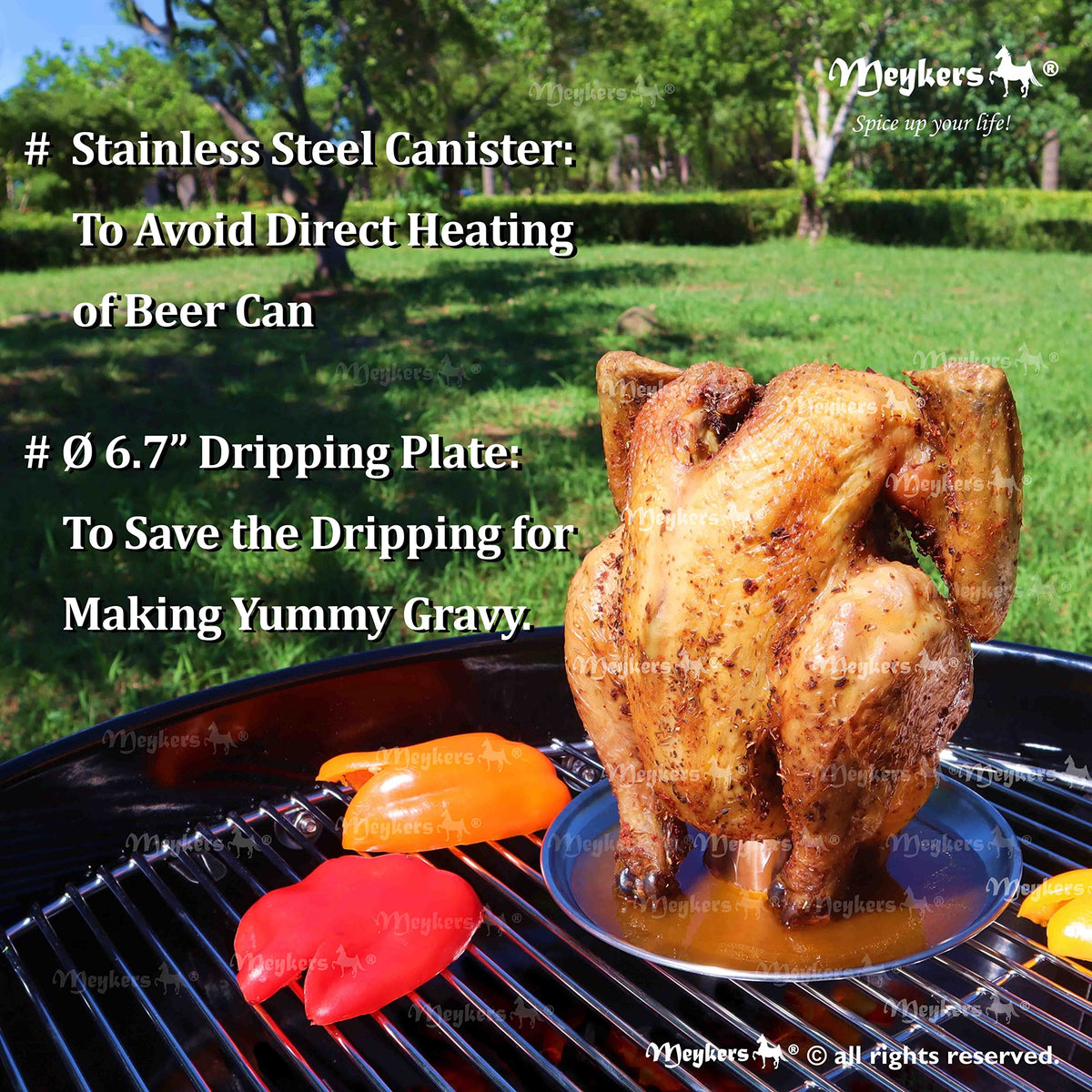 Meykers dripping plate captures juices for flavorful homemade gravy.