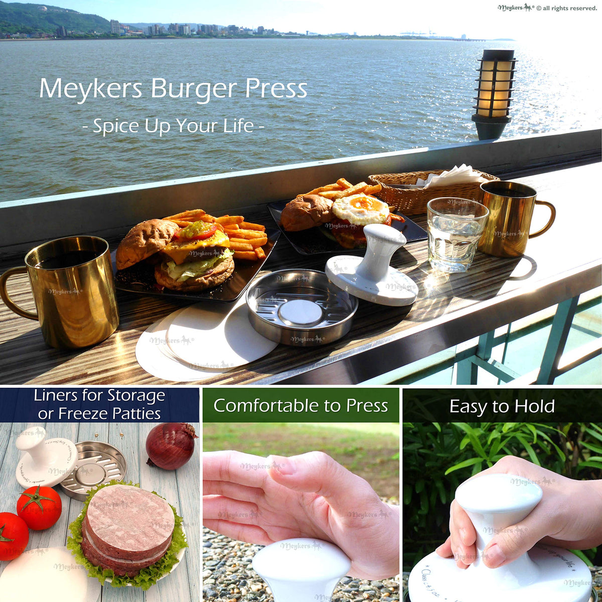 Meykers hamburger mold ring creates professional-looking patties.