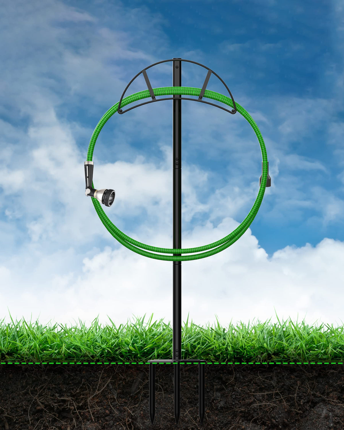 Meykwod heavy-duty stand can support up to 150 feet of hose