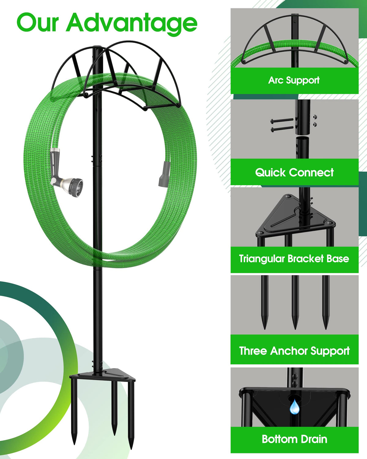 Meykwod hose stand hollow-bottom drainage reduces rust risk