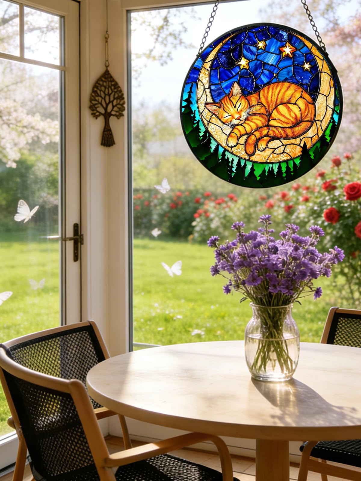 Meyocky ready-to-hang suncatcher with sturdy chain for quick setup.