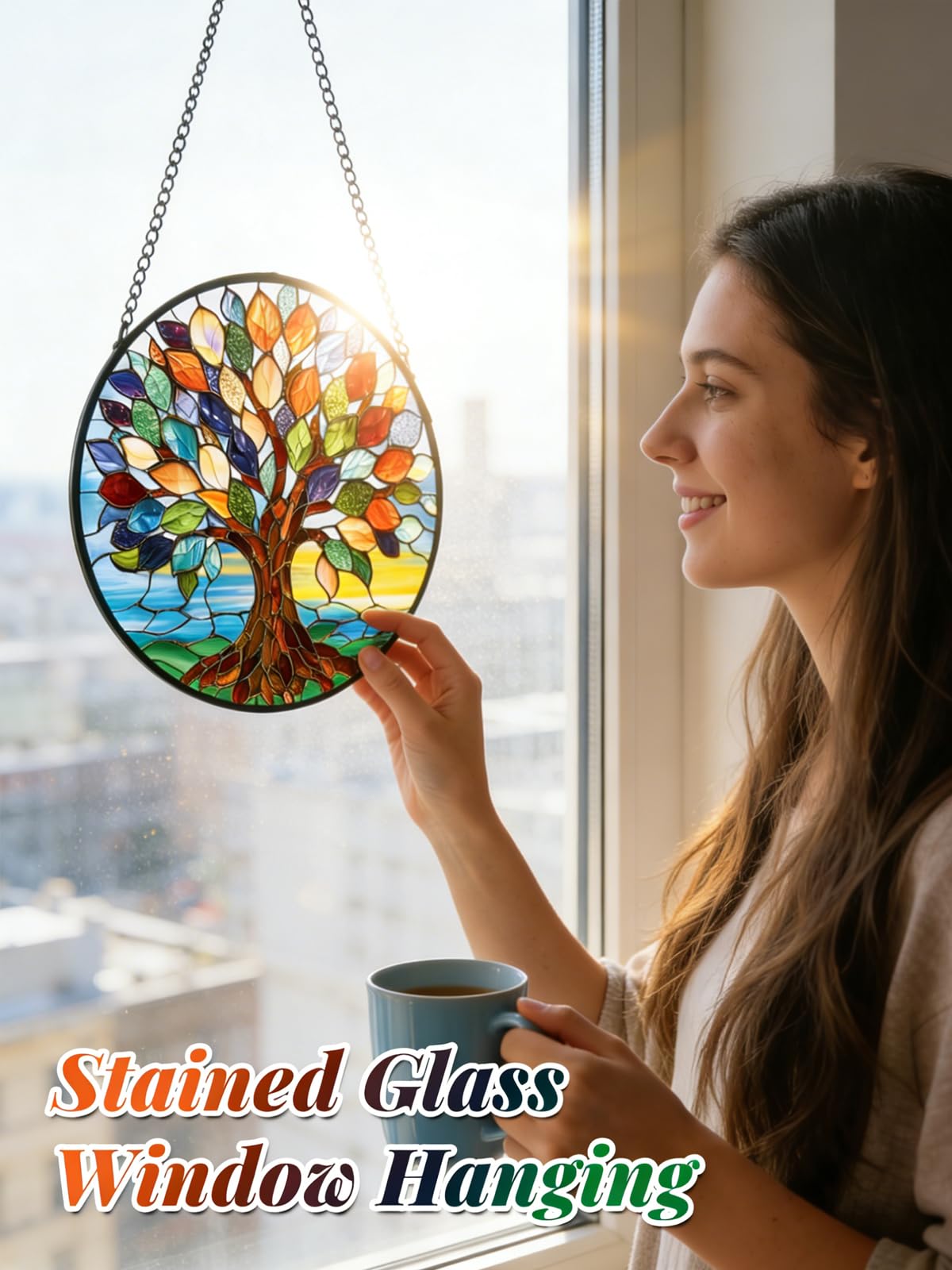 Meyocky Tree of Life suncatcher adds rainbow light to interiors.