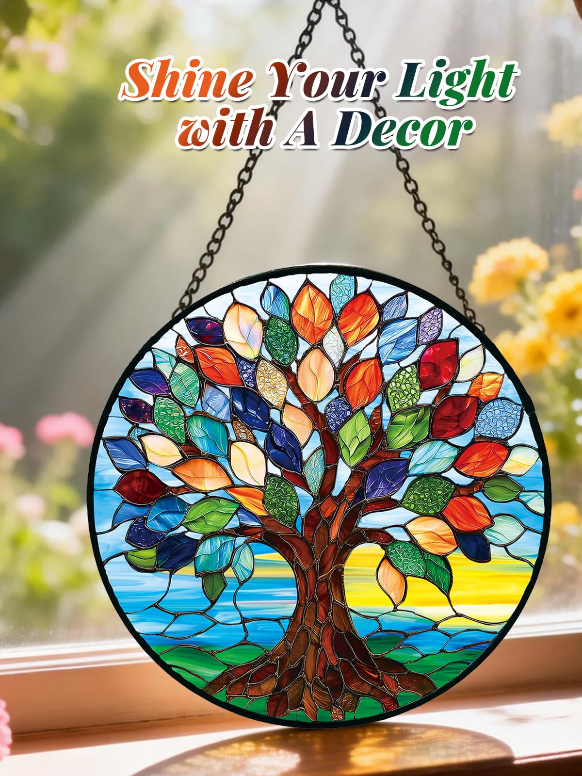 Meyocky Tree of Life suncatcher brings rainbow light to outdoor gardens.