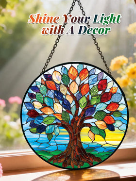 Meyocky Tree of Life suncatcher brings rainbow light to outdoor gardens.