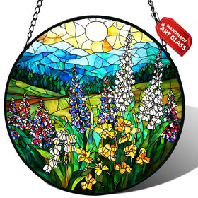 Meyocky wildflowers stained-glass suncatcher brightens windows with rainbow light patterns.
