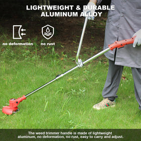 Meyoppm angled grip on hedge trimmer supports upright posture.