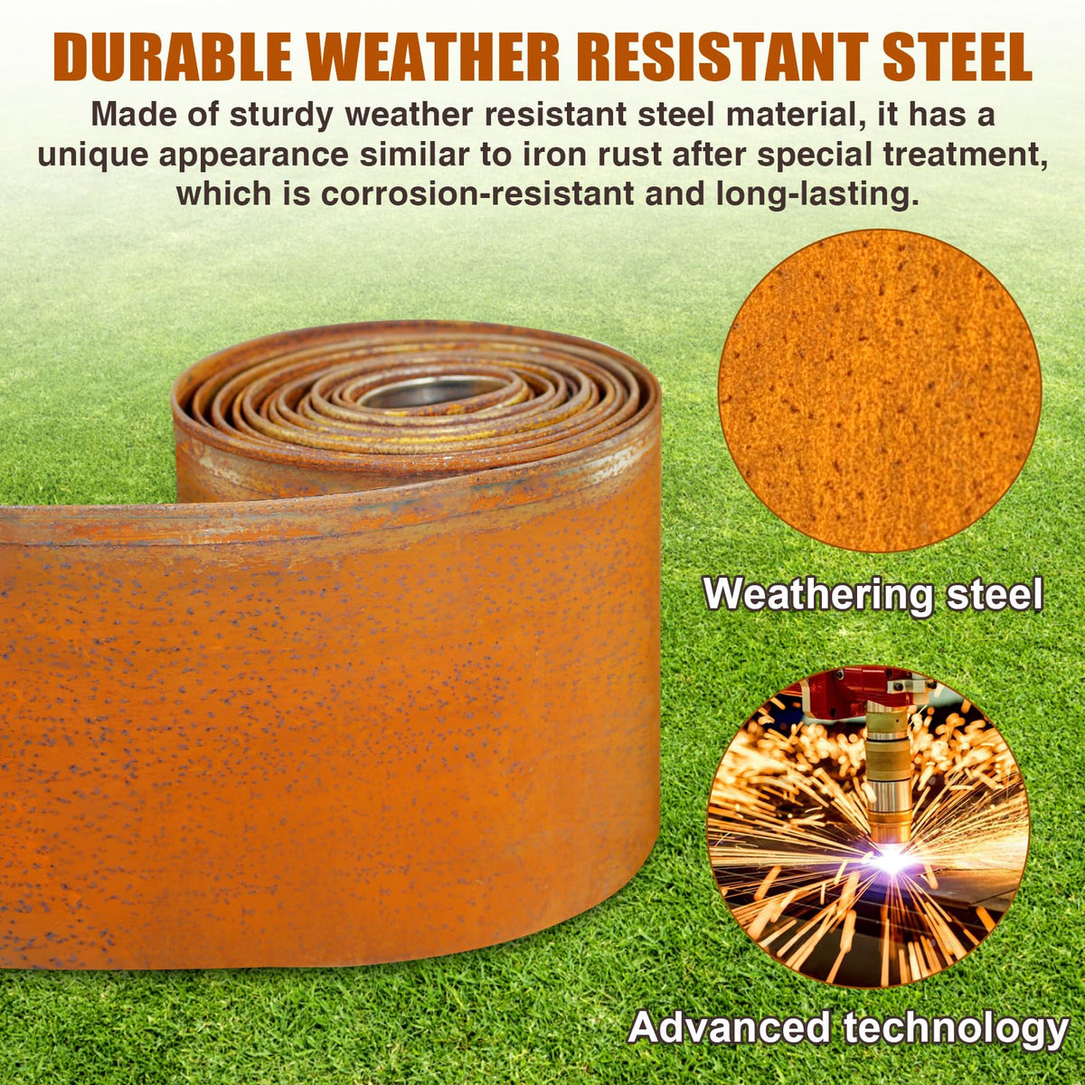 Meyoppm Corten edging uses durable material designed for long outdoor life.