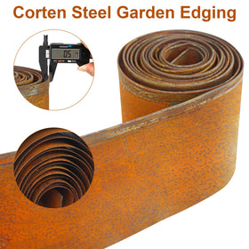 Meyoppm Corten steel edging showcases rusty finish ideal for low maintenance accents.