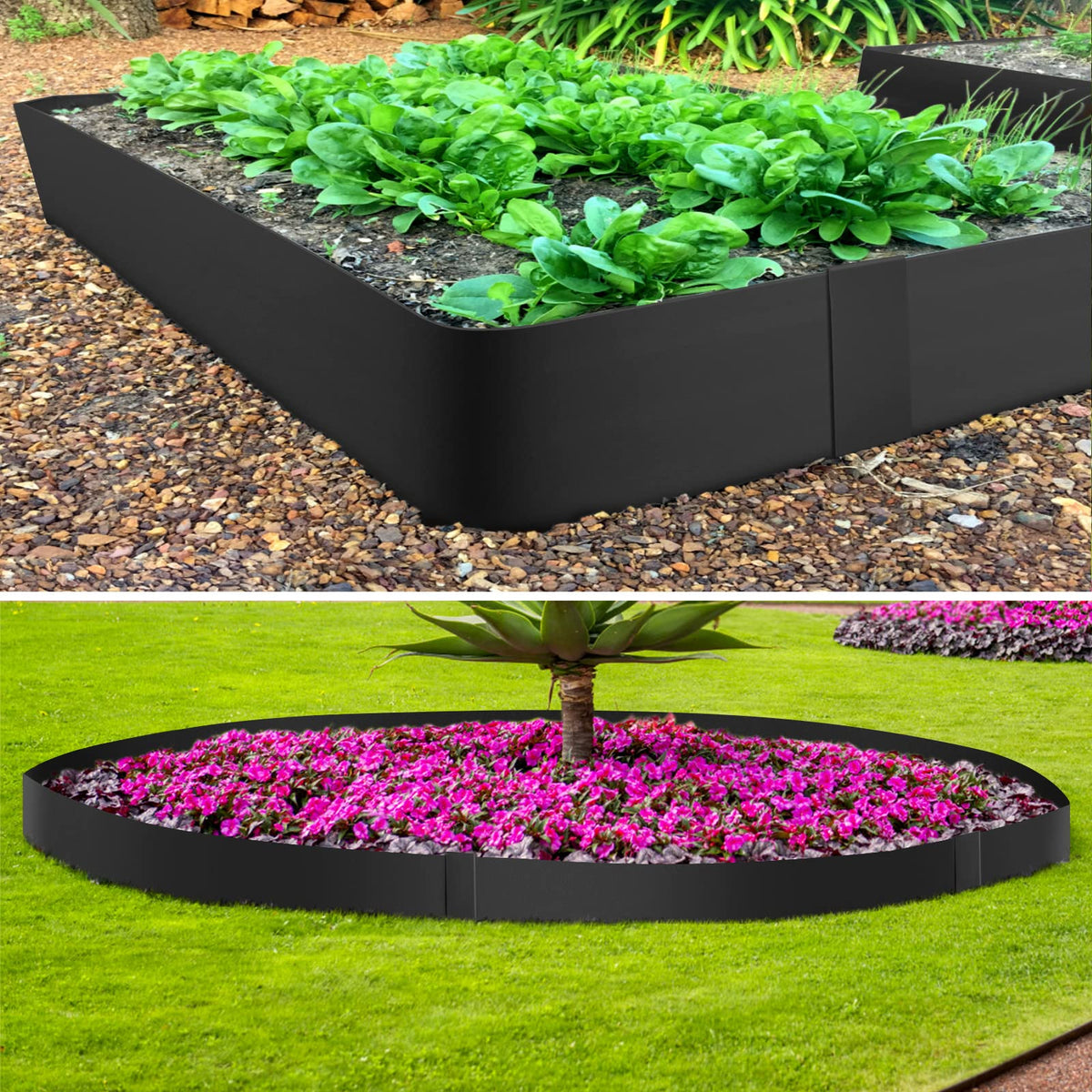 Meyoppm waterproof steel edging detail emphasizes long-lasting metal construction.